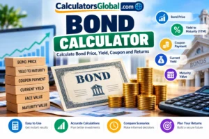 Bond Calculator for calculating bond price, yield to maturity, coupon payment, current yield and bond returns