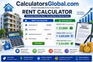 Rent Calculator to calculate monthly rent, annual rent, rent increase and total rental cost