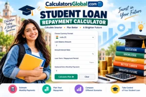 Student Loan Repayment Calculator to estimate monthly payments, interest, and extra loan payments